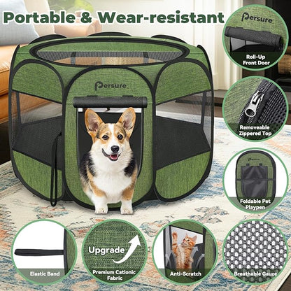 Dog Cat Playpen Indoor Outdoor for Puppy Pet Dogs Cat Recovery After Surgery, Dog Tent Crates Cage Indoor/Outdoor, Portable Pop Up Dog Kennel with Carrying Case for Travel (Premium Green, Medium)