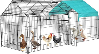 FDW 86”x 40” Metal Chicken Coop Run Outdoor Backyard Rabbit Hutch Chicken Cage Pens Crate Enclosure Rabbit Bunny Cage Duck Exercise Pen Pet Playpen with Waterproof Cover, Black