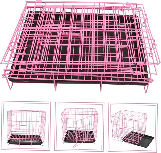 Large Dog Crate Pet Folding Cage Collapsible Dog Cage Dog Crate Small Metal Wire Dog Crate with Leak- Pan Portable Pet Cage for Puppy Small Cat Rabbit 13.78 x 10.24 x 13.39 in
