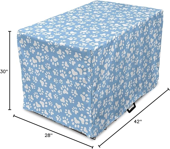 Ambesonne Paw Print Dog Crate Cover, Animal Themed Pattern with Pet Foot Marks on Blue Toned Background Print, Easy to Use Pet Kennel Cover for Medium Large Dogs, 42 Inch, Sky Blue