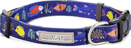 Lucky Love Dog Collar, Adjustuble Dog Collar for Medium Dogs, Comfortable and Soft Tropical Fish Dog Collar, Part of Purchase Donated to Rescue (Medium, Mackey, Collar)
