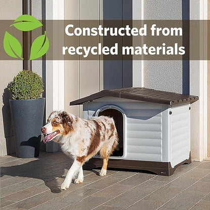 Ferplast Dog Villa XS Dog House for Extra Small Dog Breeds, Measures 23Lx17Wx18H Inches, Ventilated with Patented Fold-Out Porch, Cream with Dark Brown Bottom, Part # 87252799US1