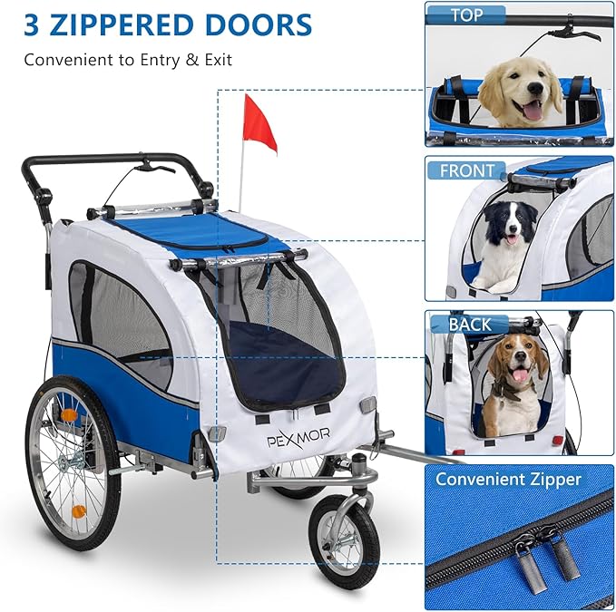 PEXMOR 2-in-1 Dog Bike Trailer,Pet Stroller Dog Trailer for Bicycle w/Universal Hitch,Pet Cart Bike Wagon Cargo Carrier for Dog Shock Absorber & Universal Wheel