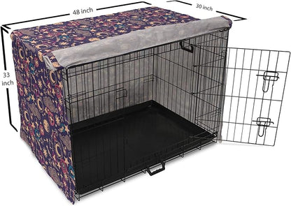 Lunarable Hipster Dog Crate Cover, Hand Drawn Starry Scene of Constellation Crescent Space-Themed Layout, Easy to Use Pet Kennel Cover for Medium Large Dogs, 48 Inch, Navy Blue and Multicolor