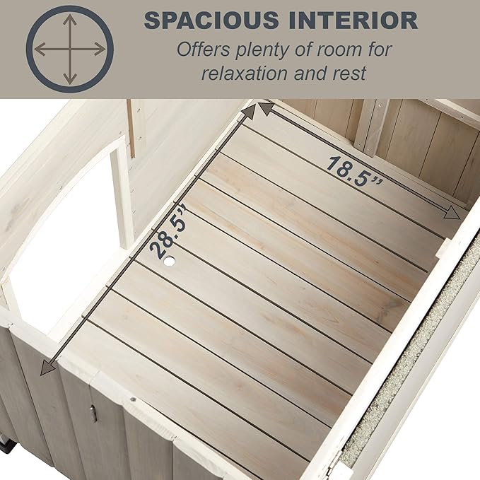 MidWest Homes for Pets Eilio Folding Outdoor Wood Dog House, No Tools Required for Assembly | Dog House Ideal for Small Dog Breeds, Beige (12EWDH-S)