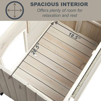 MidWest Homes for Pets Eilio Folding Outdoor Wood Dog House, No Tools Required for Assembly | Dog House Ideal for Small Dog Breeds, Beige (12EWDH-S)