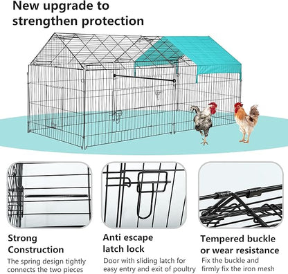 FDW 86”x 40” Metal Chicken Coop Run Outdoor Backyard Rabbit Hutch Chicken Cage Pens Crate Enclosure Rabbit Bunny Cage Duck Exercise Pen Pet Playpen with Waterproof Cover, Black