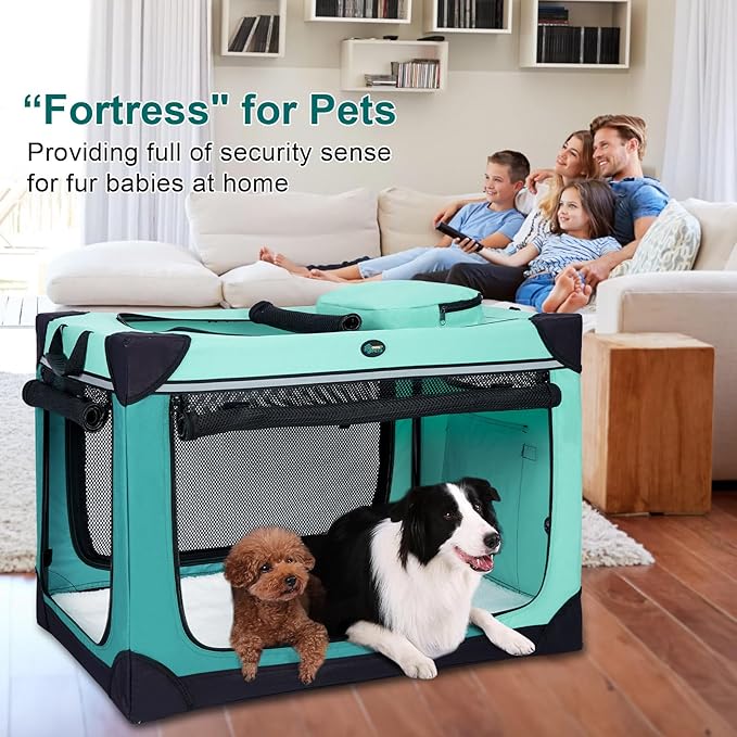 Ownpets Collapsible Dog Crate, 42 inch Portable Travel Dog Crate for Large Dogs, 4-Door Foldable Pet Kennel with Durable Mesh Windows & Soft Mat