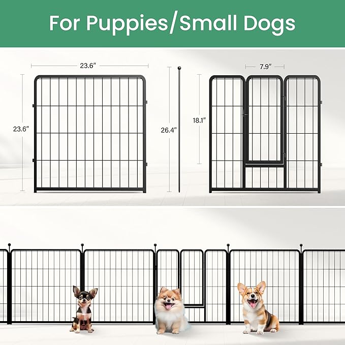 HealSmart Dog Playpen Indoor, Puppy Playpen Indoor for Yard, Camping, 24" Height 8 Panels Heavy Duty Dog Pen for Puppies/Small Dogs, Black