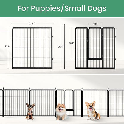 HealSmart Dog Playpen Indoor, Puppy Playpen Indoor for Yard, Camping, 24" Height 16 Panels Heavy Duty Dog Pen for Puppies/Small Dogs, Black