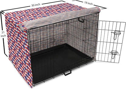 Lunarable Football Dog Crate Cover, Wavy Stripes and National Sport in American USA Inspired Colors, Easy to Use Pet Kennel Cover for Cats & Medium Dogs, 30 Inch, Coral Violet Blue White