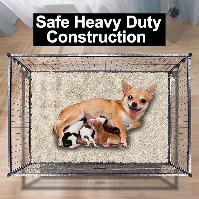 Homey Pet 43" Dog Whelping Box for Puppies, Heavy Duty Metal Whelping Box for Small Breed Dogs with Washable Plastic Floor, Removable Tray and Four Lockable Wheels