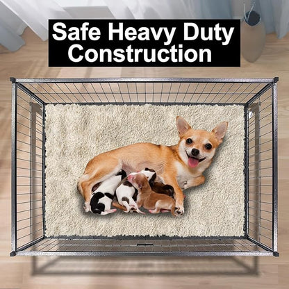 Homey Pet 43" Dog Whelping Box for Puppies, Heavy Duty Metal Whelping Box for Small Breed Dogs with Washable Plastic Floor, Removable Tray and Four Lockable Wheels