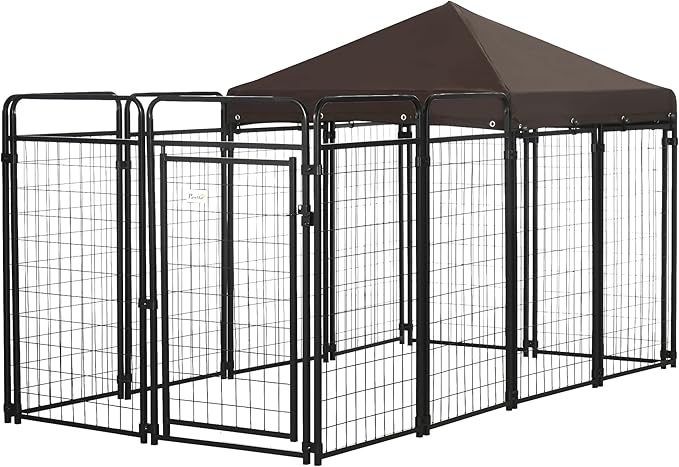 PawHut Dog Kennel Outdoor with Waterproof Canopy, Dog Run with Galvanized Chain Link, Secure Lock, for Backyard and Patio, Large and Medium Sized Dogs, 9.3' x 4.6' x 5.2'