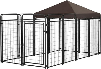 PawHut Dog Kennel Outdoor with Waterproof Canopy, Dog Run with Galvanized Chain Link, Secure Lock, for Backyard and Patio, Large and Medium Sized Dogs, 9.3' x 4.6' x 5.2'
