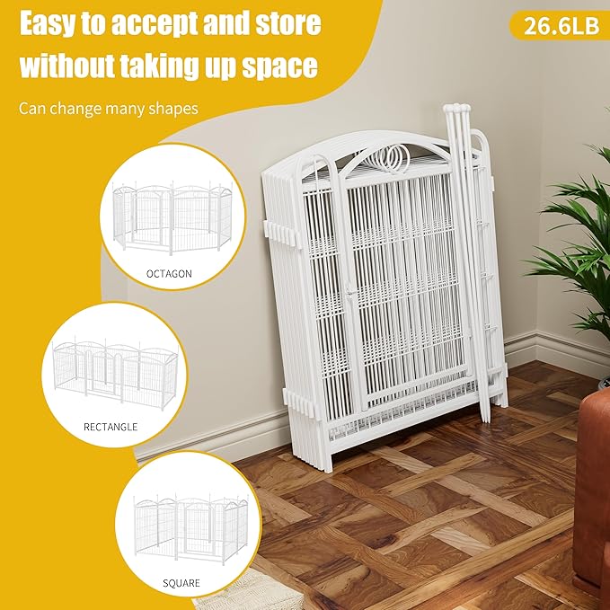 32" H Dog Crate Dog Playpen 8 Panels Furniture Heavy Duty Dog Fence Door with Side Openings,for Large Medium Small Dogs Indoor Outdoor Foldable Pet Exercise Pen,White