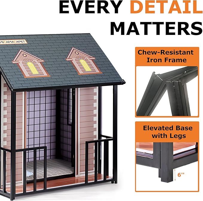 Heavy Duty Dog Crate for Small/Medium Dogs Indoor & Outdoor 33.4” Chew Proof Metal Dog Cage with Lockable Door & Removable Roof Elevated Design for Training Kennel