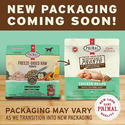 Primal Freeze Dried Dog Food Pronto, Chicken; Scoop & Serve, Complete & Balanced Meal; Also Use As Topper or Treat; Premium, Healthy, Grain Free, High Protein Raw Dog Food (25 oz)