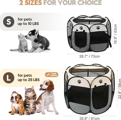 Sea Team Foldable Pet Playpen - Portable, Soft Pop-Up Design for Dogs, Cats and Kittens - Breathable Mesh Fabric Cage - Lightweight and Indoor/Outdoor Use