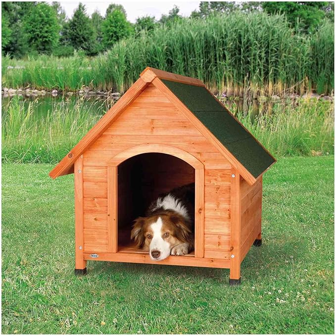 TRIXIE Natura Cottage Dog House – Outside Dog House for Large Dogs with Weatherproof Sealer & Peaked Roof, Wooden Dog House with Adjustable Legs for Large Dogs – 40 x 33 x 34.5 in