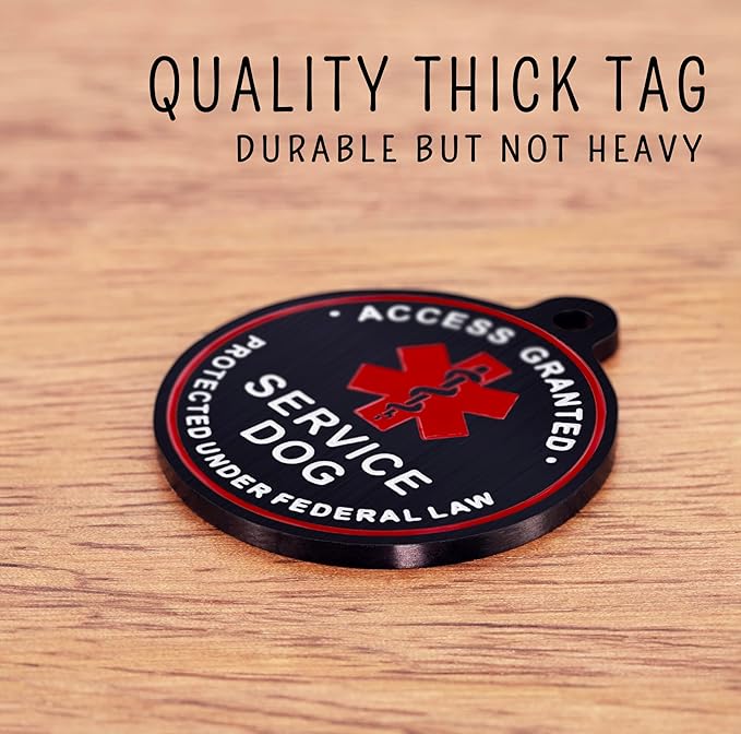 Service Dog ID Tag for Small & Large Dogs - Emotional Support ESA Medical Alert Collar Accessory - Durable Stainless Steel Service Animal Tag - I am Working Service Tag in Black Large