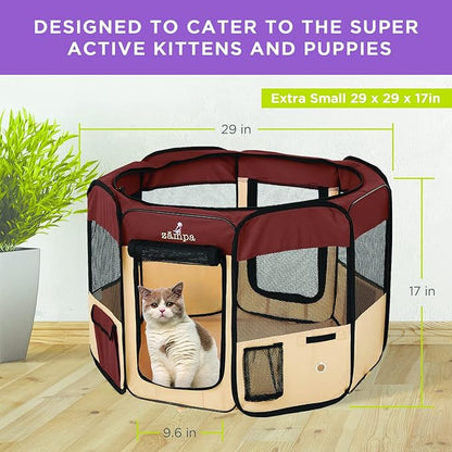 Zampa Puppy Playpen Extra Small 29"x29"x17" Portable Pop Up Playpen for Dog and Cat, Foldable | Indoor/Outdoor Kitten Pen & Travel Pet Carrier + Carrying Case.