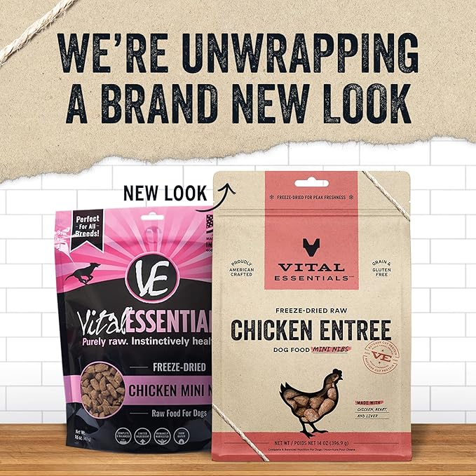 Vital Essentials Freeze Dried Raw Dog Food, Chicken Mini Nibs Entree, 14 oz