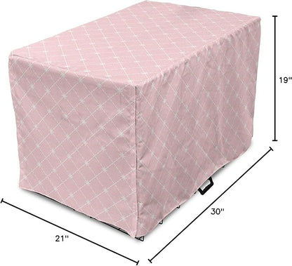 Ambesonne Blush Pink Dog Crate Cover, Abstract Monochrome Geometric Lace Inspired Grid Ornament with Stars Print, Easy to Use Pet Kennel Cover for Cats & Medium Dogs, 30 Inch, Blush White