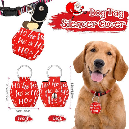 Reginary 6 Pieces Dog Tag Holder Portable Pet ID Tag Soundless Dog Tag Silencer Bag Dog Tag Cover with Rings Quiet Dog Tag Bag Protector for Dogs Cats Pets (Festival Style)