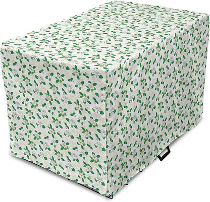 Lunarable Jasmine Dog Crate Cover, Gardenia Simplistic Romantic Flowers Continuous Pattern, Easy to Use Pet Kennel Cover for Medium Large Dogs, 48 Inch, Fern Green Pastel Yellow