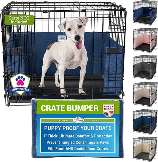 Pet Dreams Dog Crate Bumper - Comfy Liner & Dog Tail Protector for Inside Crate, Fits iCrate Cages 18, 24, 30, 36, 42, 48 Inches (Denim, Large, 36")