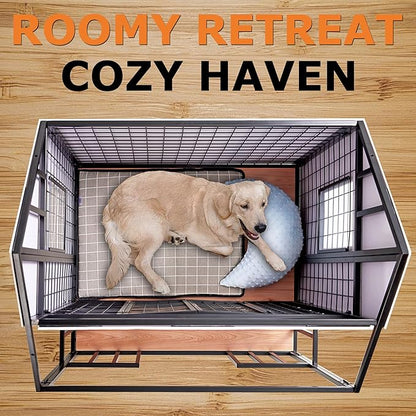 Heavy Duty Dog Crate for Small/Medium Dogs Indoor & Outdoor 33.4” Chew Proof Metal Dog Cage with Lockable Door & Removable Roof Elevated Design for Training Kennel