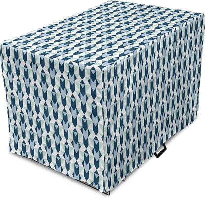 Lunarable Chevron Dog Crate Cover, Stripes Zigzags and Other Geometrical Shapes Pastel Colored Pattern, Easy to Use Pet Kennel Cover for Cats & Medium Dogs, 24 Inch, Mint Navy Blue Pale Blue