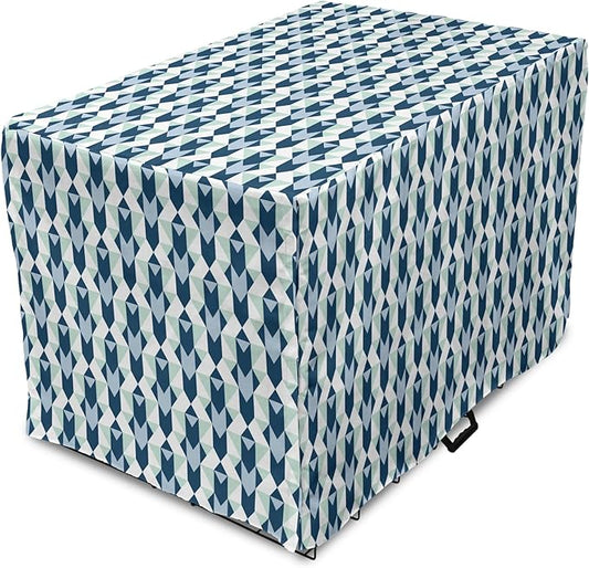Lunarable Chevron Dog Crate Cover, Stripes Zigzags and Other Geometrical Shapes Pastel Colored Pattern, Easy to Use Pet Kennel Cover for Cats & Medium Dogs, 24 Inch, Mint Navy Blue Pale Blue