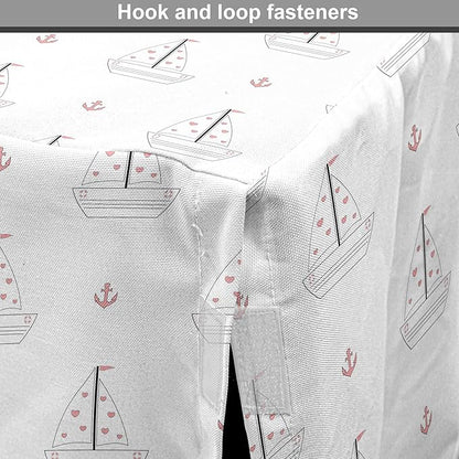 Lunarable Sail Boat Dog Crate Cover, Heart Patterned Sail with Anchor Ships Transportation Nautical, Easy to Use Pet Kennel Cover for Medium Large Dogs, 36 Inch, Blush Black White