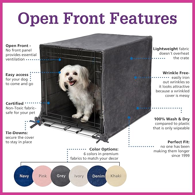 Pet Dreams Dog Crate Cover - Breathable Fabric Kennel Topper for Single-Door Crates, Fits iCrate Dog Cages 18, 24, 30, 36, 42, 48 Inches (Denim, Medium, 30")