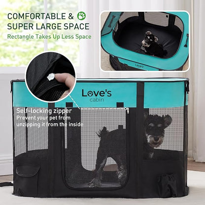 Love's Cabin Medium Dog Tent Crate, Portable Foldable Pop Up Dog Kennel Playpen with Carrying Case (Green)