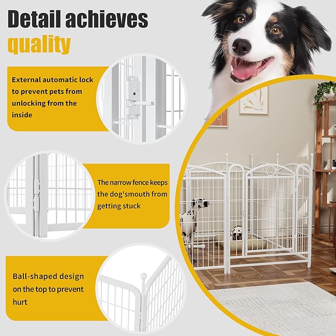 32" H Dog Crate Dog Playpen 8 Panels Furniture Heavy Duty Dog Fence Door with Side Openings,for Large Medium Small Dogs Indoor Outdoor Foldable Pet Exercise Pen,White