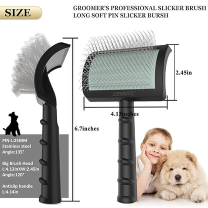 Slicker Brush for Goldendoodles - Gentle Soft Pins for Thick and Long Fur, Poodles Grooming, Fluff Removal, Detangling Shedding Hair, 25mm(1")
