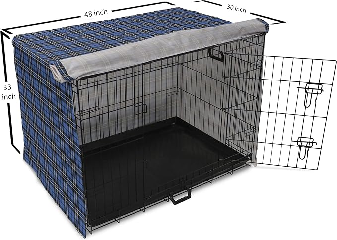 Lunarable Plaid Dog Crate Cover, Classical Old Fashioned Abstract Pattern Design Scottish Country Style, Easy to Use Pet Kennel Cover for Medium Large Dogs, 48 Inch, Violet Blue Black White