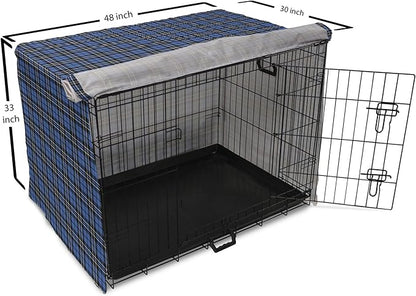 Lunarable Plaid Dog Crate Cover, Classical Old Fashioned Abstract Pattern Design Scottish Country Style, Easy to Use Pet Kennel Cover for Medium Large Dogs, 48 Inch, Violet Blue Black White