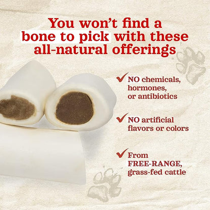 Natural Farm Peanut Butter Filled Bones (3-4 Inch, 6 Pack), Limited Ingredient, Natural Stuffed Dental Dog Bone Treats for Dogs, Made with Real Beef