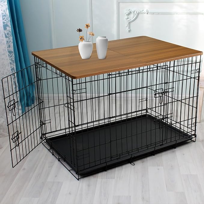 HiCaptain Foldable Dog Crate Table Topper, 48 inches Wooden Dog Kennel Table Topper, Durable Decorative Dog Kennel Table Topper for Large Dogs - Rustic Style