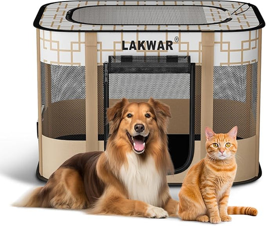 Upgraded Dog Playpen Outdoor Indoor, Portable Foldable Pet Playpen for Dogs, Cats, Small Animal, Great for Travel and Camping, Including Carrying Case (Large)