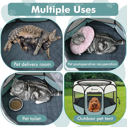 Dog Cat Playpen Indoor Outdoor for Puppy Pet Dog Cat Travel and Recovery After Surgery, Dog Enclosure Tent Crates Cage, Portable Pop Up Dog Kennel with Carrying Case(Grey, Small with Pad)