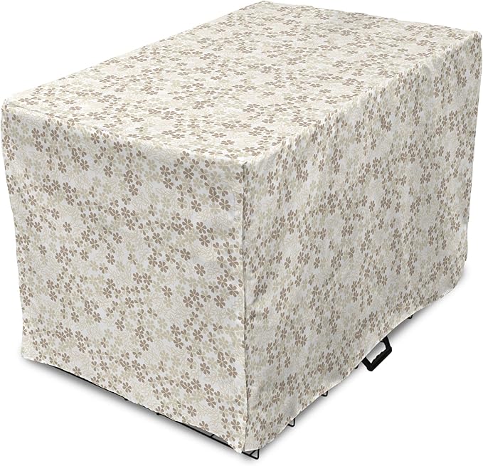 Ambesonne Flower Dog Crate Cover, Flowers Bouquet Blossoms Ornamental Simplistic Monochromic Summer Art, Easy to Use Pet Kennel Cover for Medium Large Dogs, 42 Inch, Beige Umber