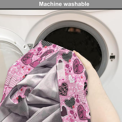 Lunarable Hearts Dog Crate Cover, Sewing Themed Love with Polka Dots Valentine's Day Inspired Image, Easy to Use Pet Kennel Cover for Small Dogs Puppies Kittens, 22 Inch, Pink Black White