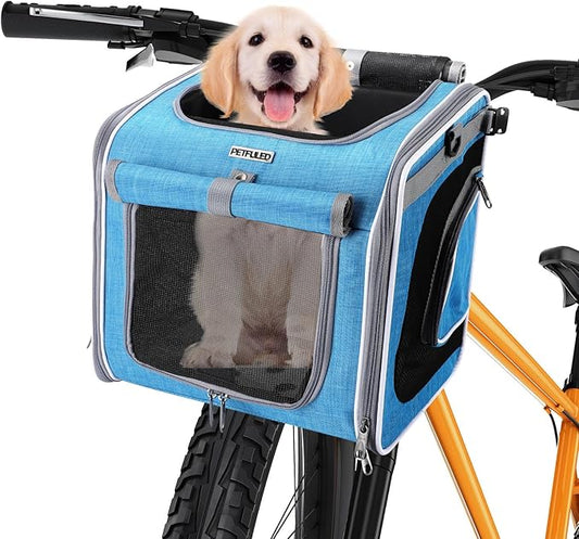 Dog Bike Basket, Foldable Pet Carrier, Adjustable Shoulder Strap Backpack, Portable Breathable Basket Bag for Dogs and Cats