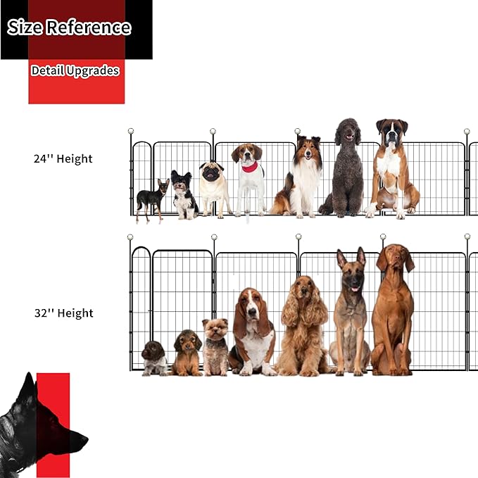 Dog Play Pen Indoors/Outdoor,32'' Portable Dog Crates with Easy-Carry Straps,12 Panels Dogs Pen Play Pen for Medium/Large Dogs,Rustproof Metal Pet Playpen for Camping RV Yard (with Two Doors)
