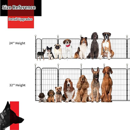 Dog Play Pen Indoors/Outdoor,32'' Portable Dog Crates with Easy-Carry Straps,12 Panels Dogs Pen Play Pen for Medium/Large Dogs,Rustproof Metal Pet Playpen for Camping RV Yard (with Two Doors)